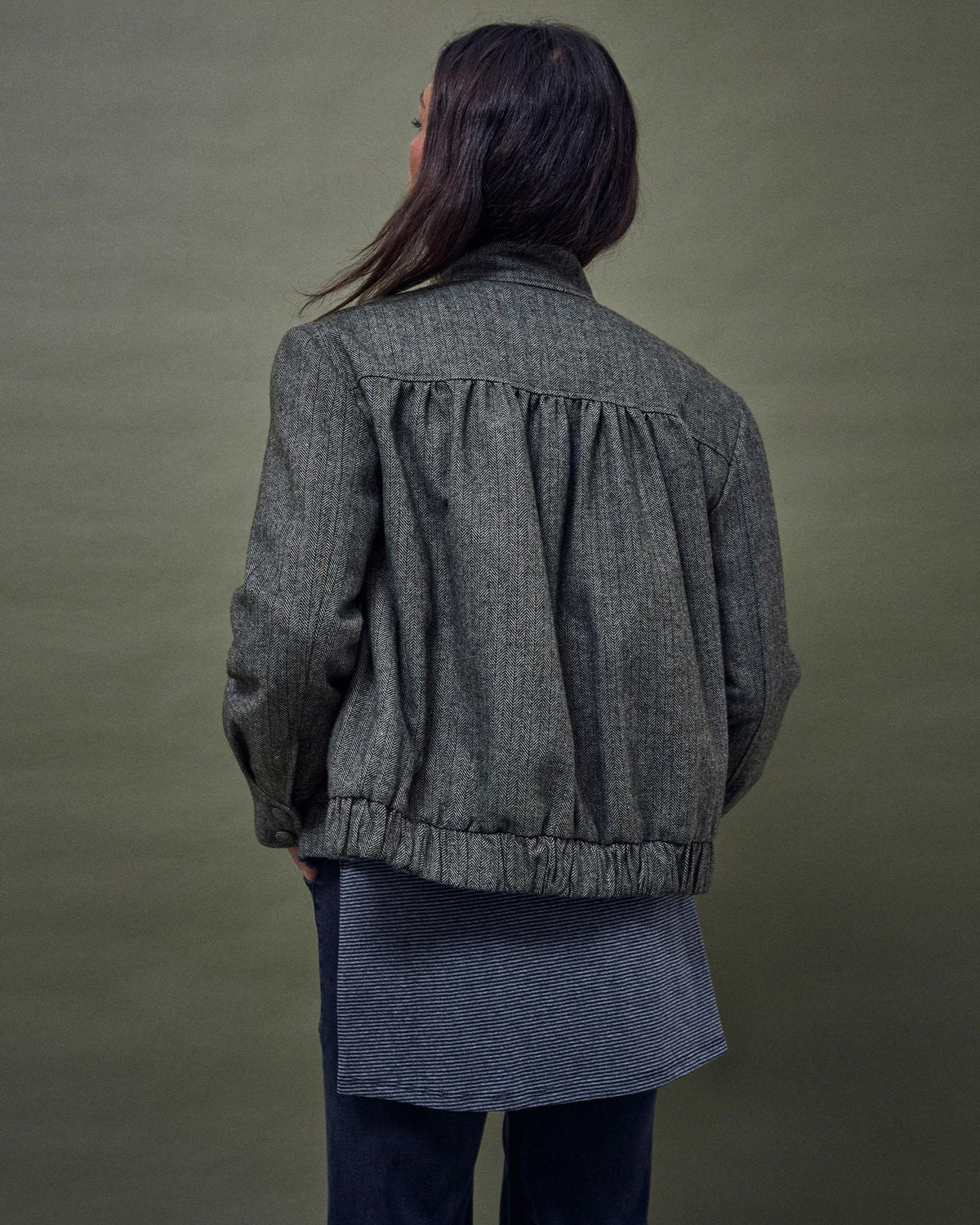 Bomber Canesú Espiga Mescla de Llana Blau