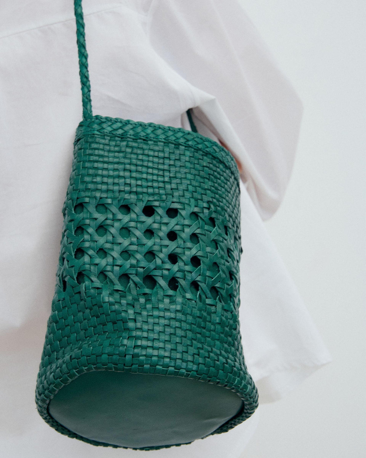 Green Braided Leather Bucket Bag