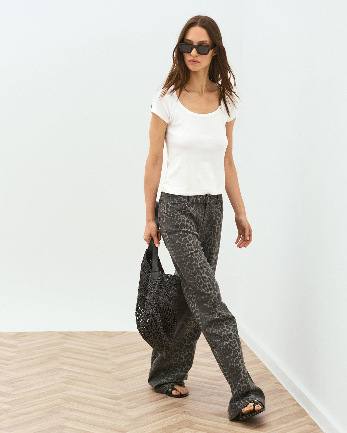Jeans Wide Leg Animal Print Gris