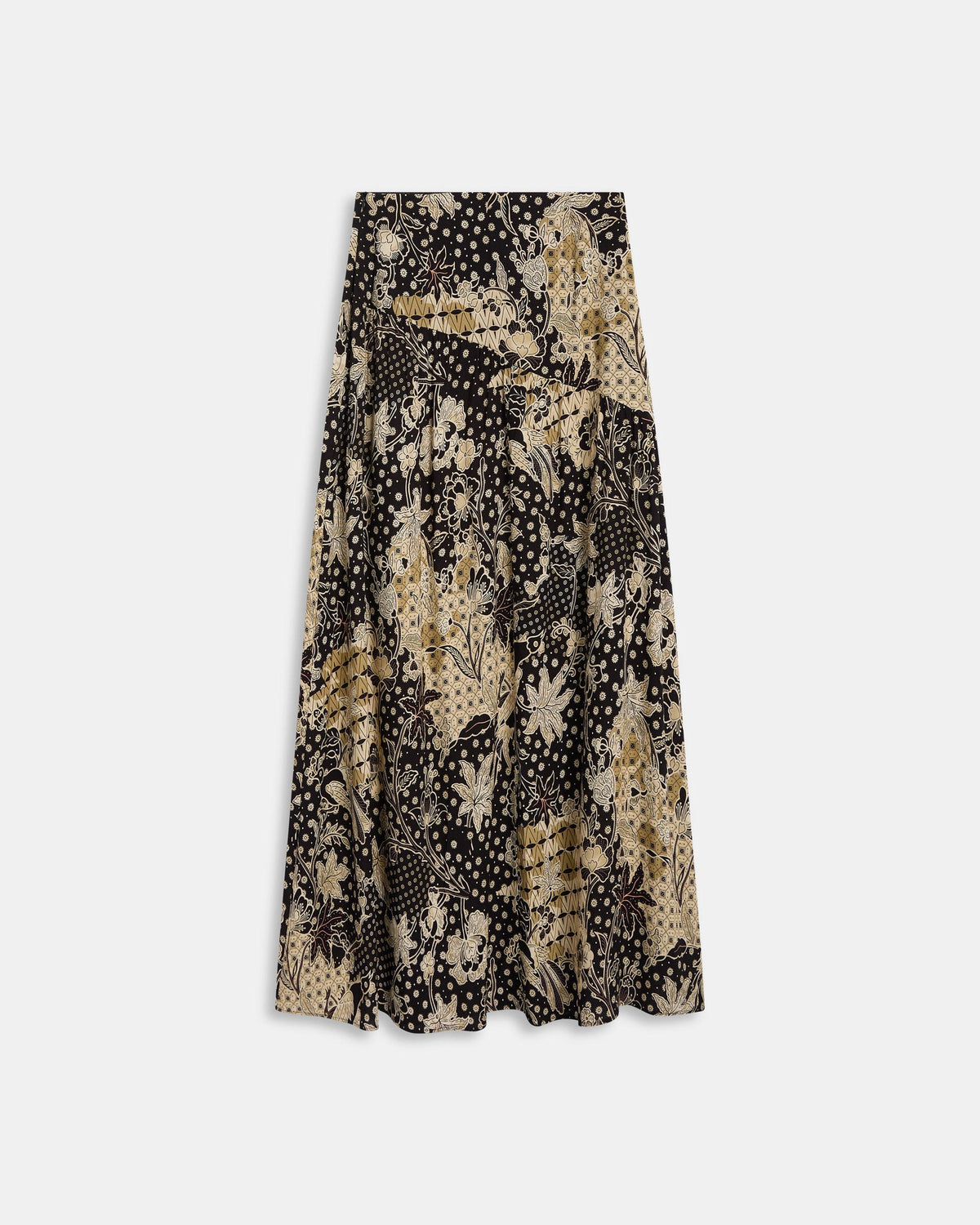 Black Floral Print Skirt with Diagonal Seam