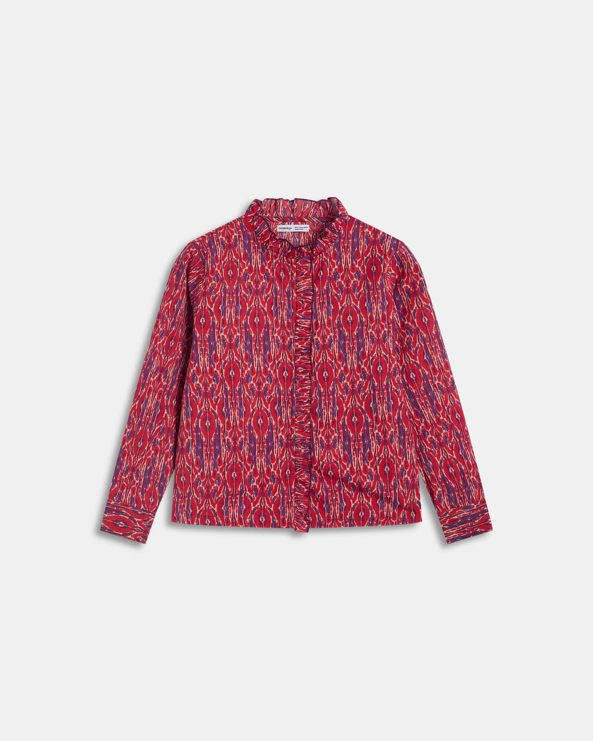 Red Ethnic Print Ruffle Blouse