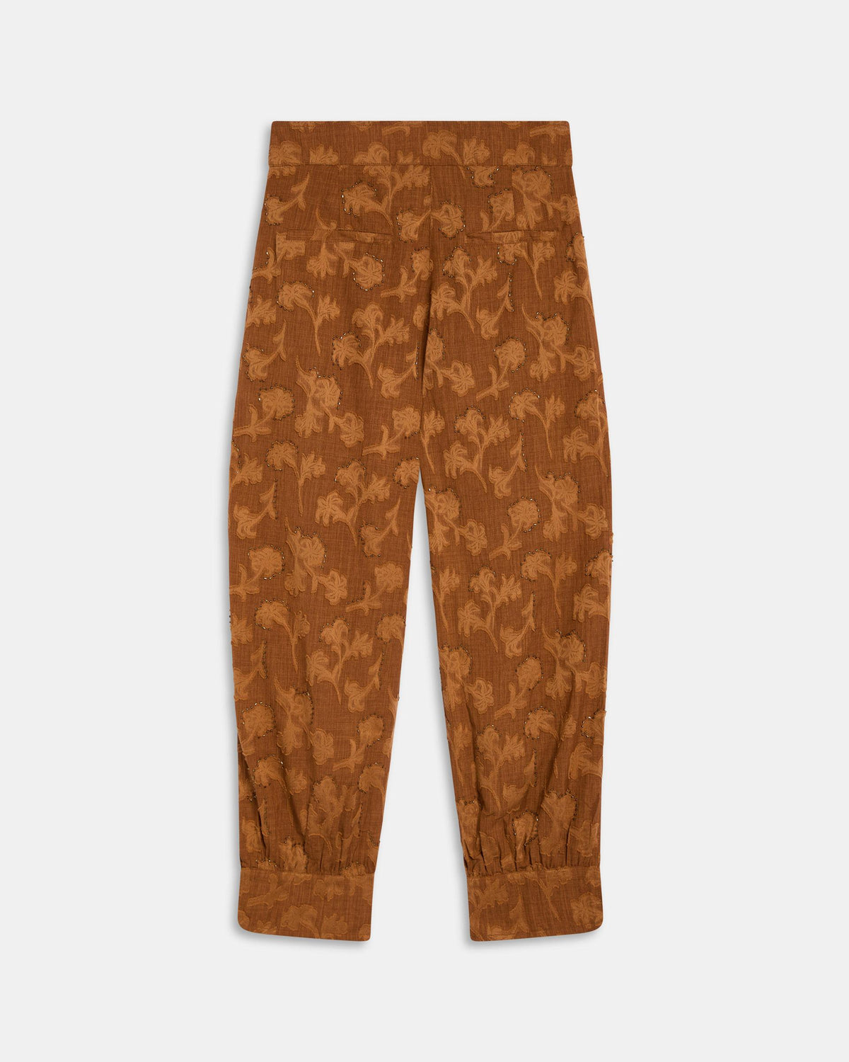 Pantalón Bombacho Abalorios Estampado Tabaco