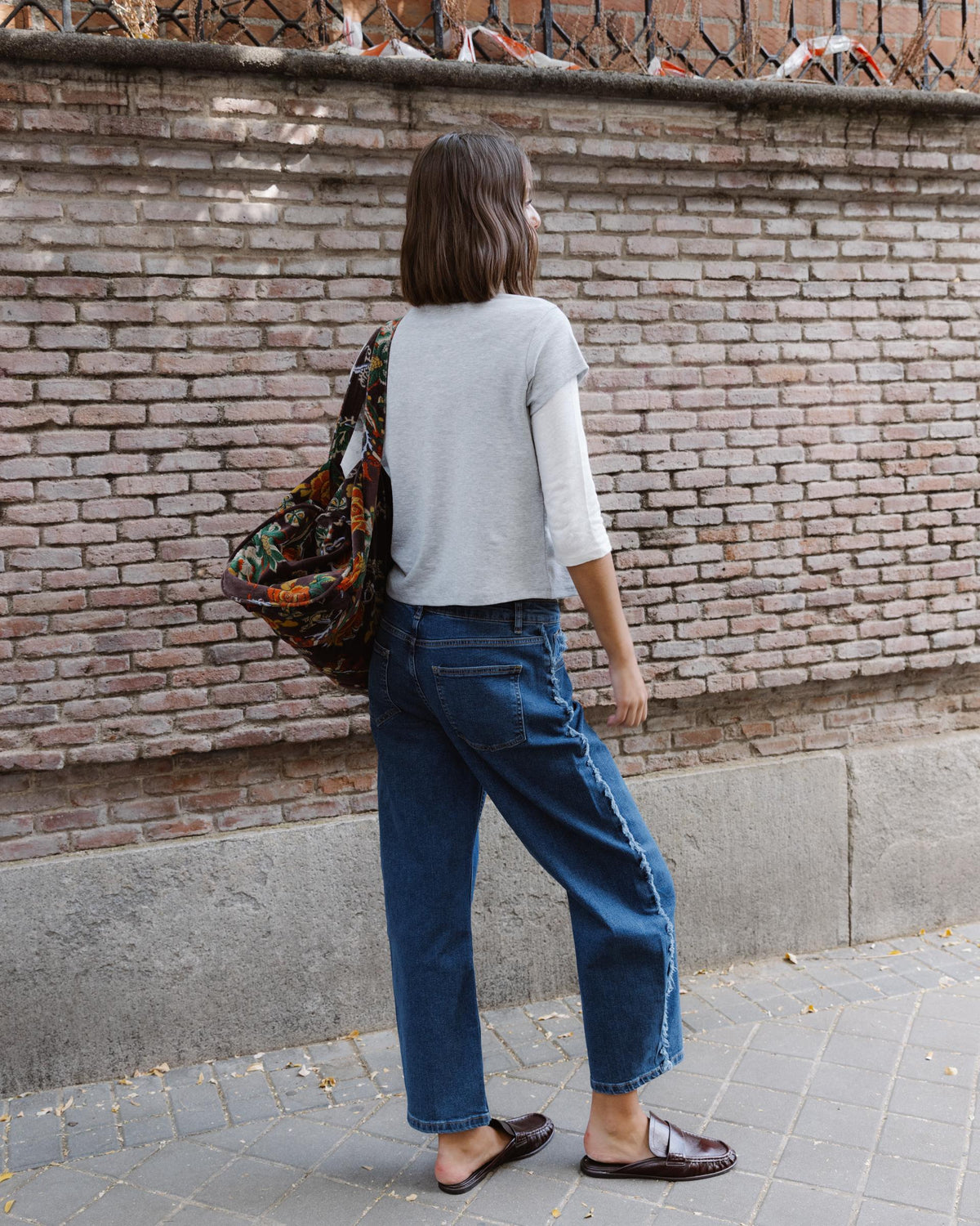 Blue Jeans with Frayed Side Seams