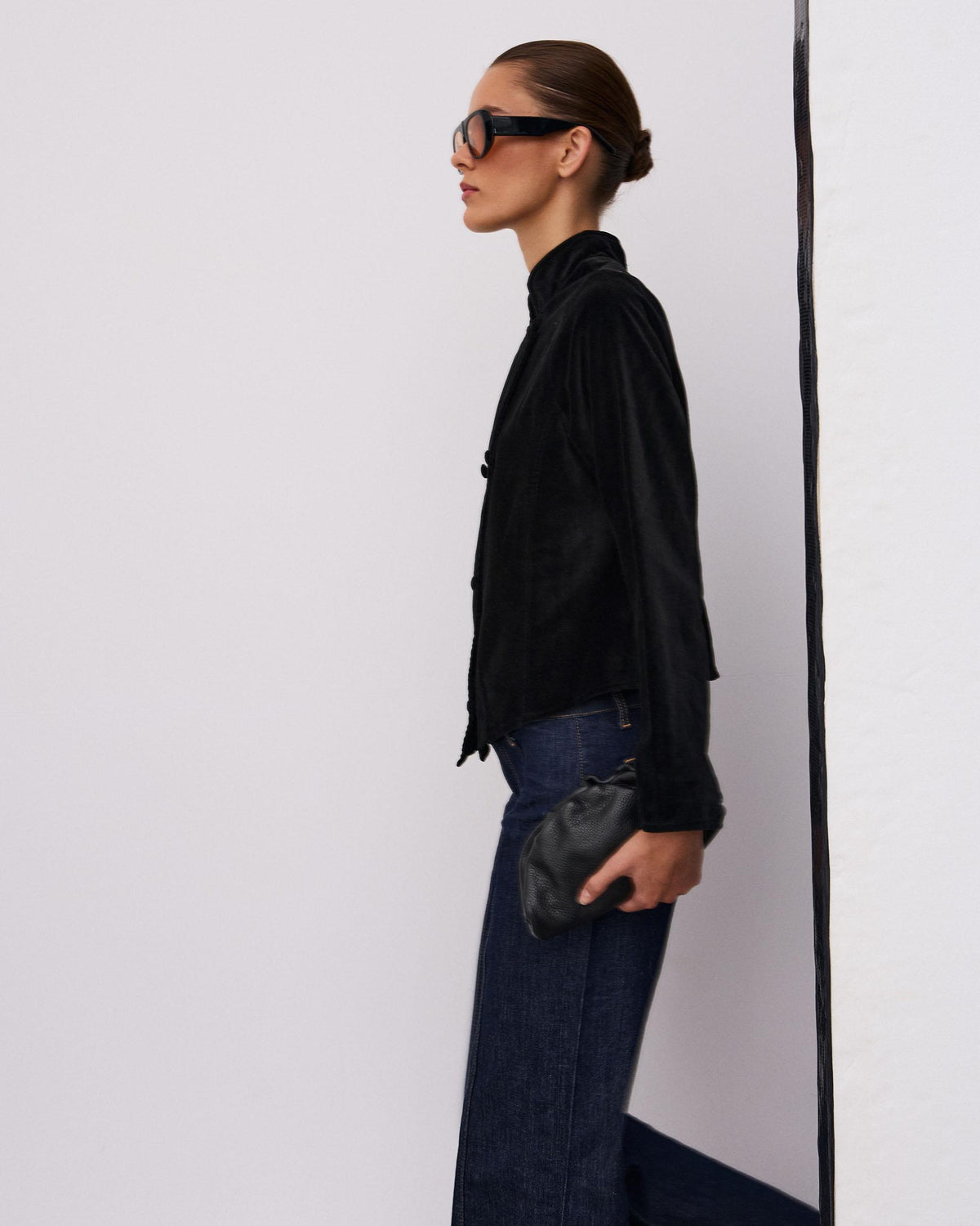 Chaqueta Cruzada Terciopelo Negra