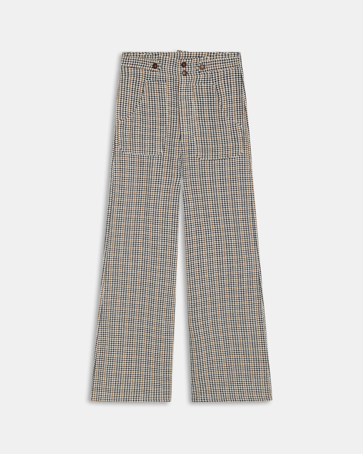 Pantalón Cinturilla Botones Cuadros Negro