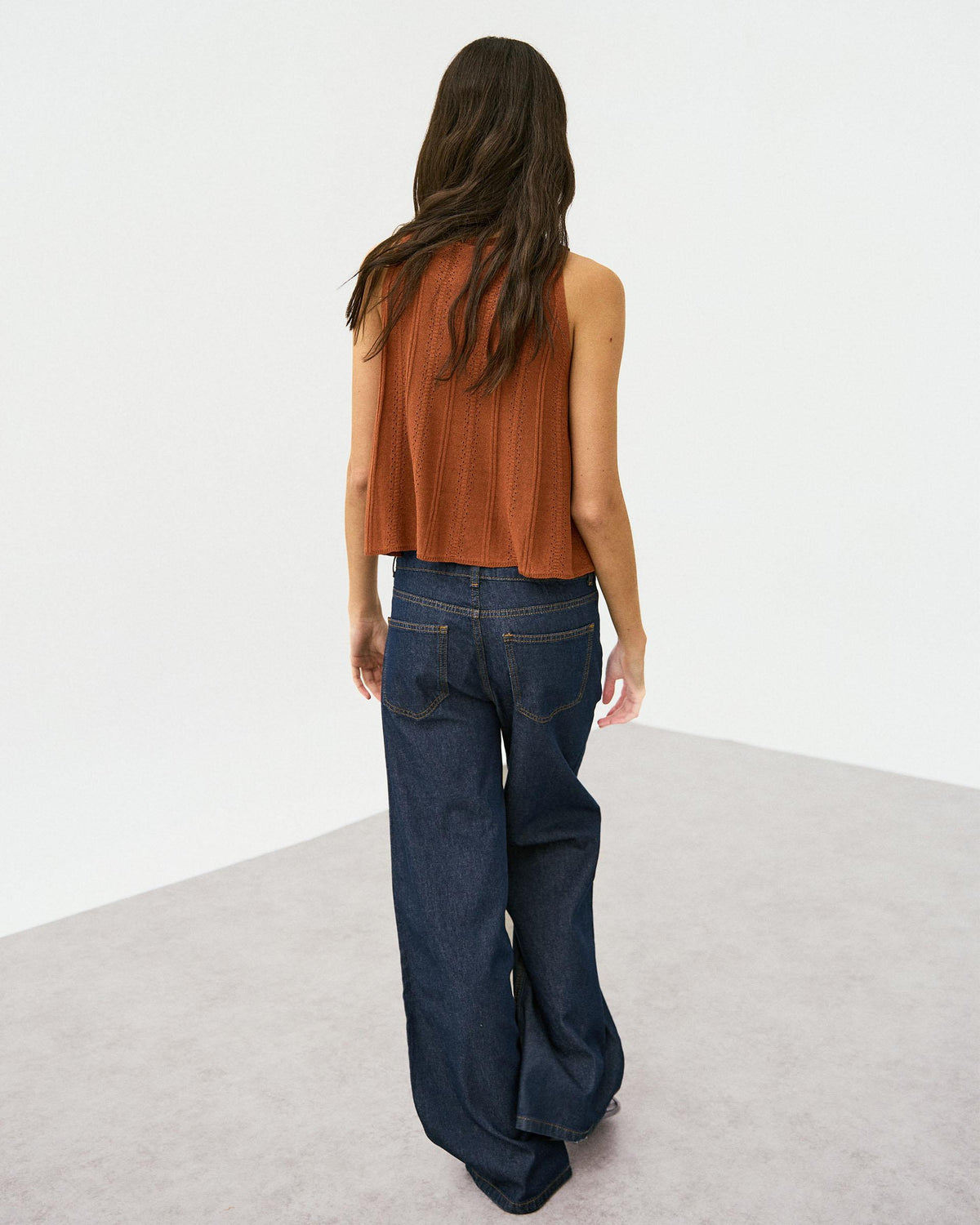 Dark Blue Jeans with Contrast-Stitch Pockets
