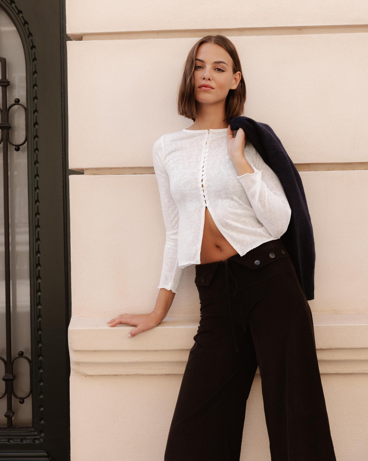 Pantalón Pana Cinturilla Botones Marrón