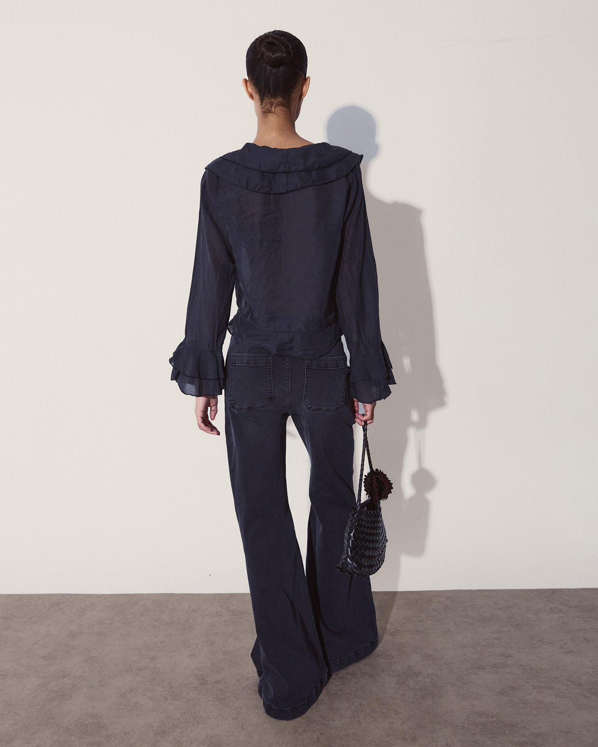 Tencel Ruffle Blouse Black