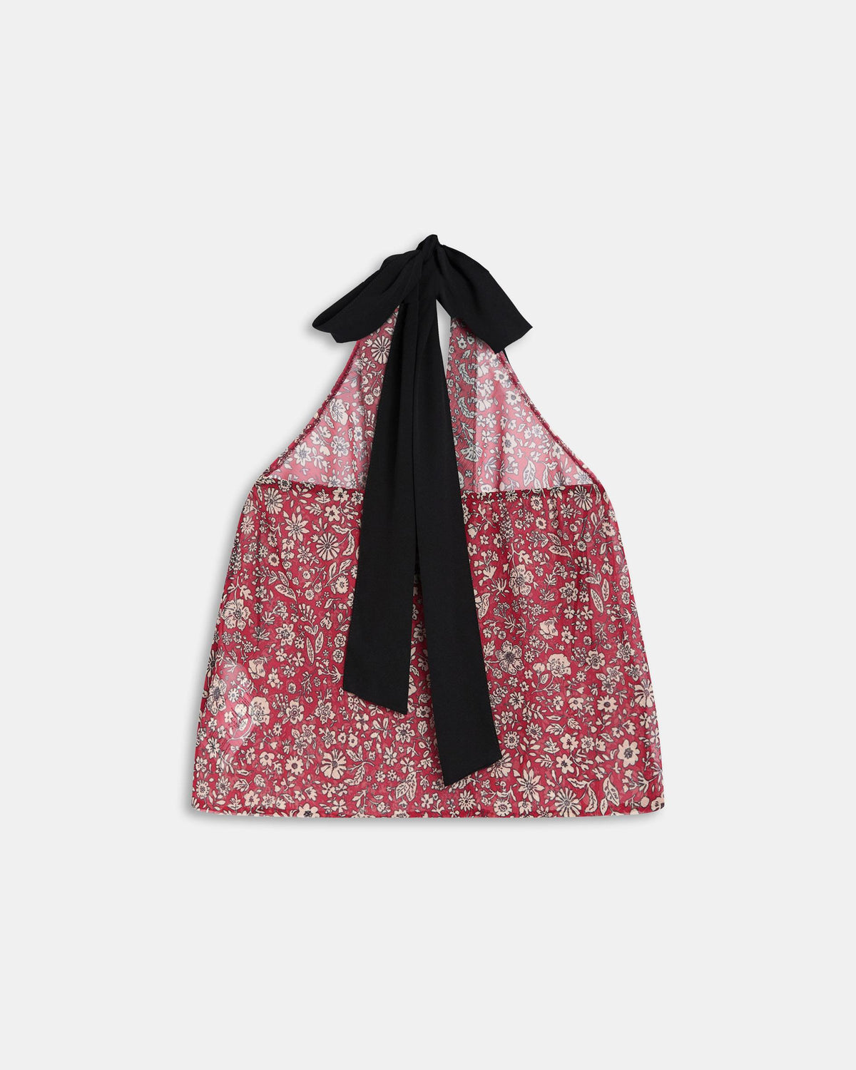 Red Floral Halter Top with Contrast Trim