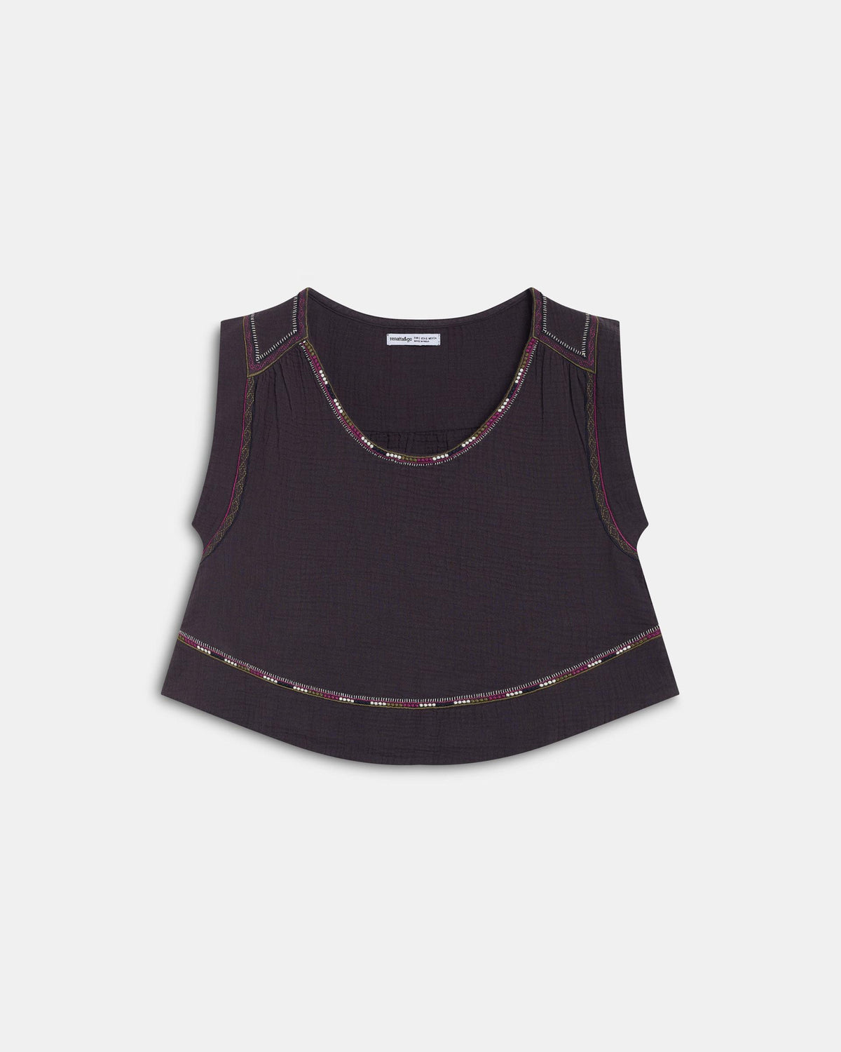 Anthracite Embroidered Sleeveless Top