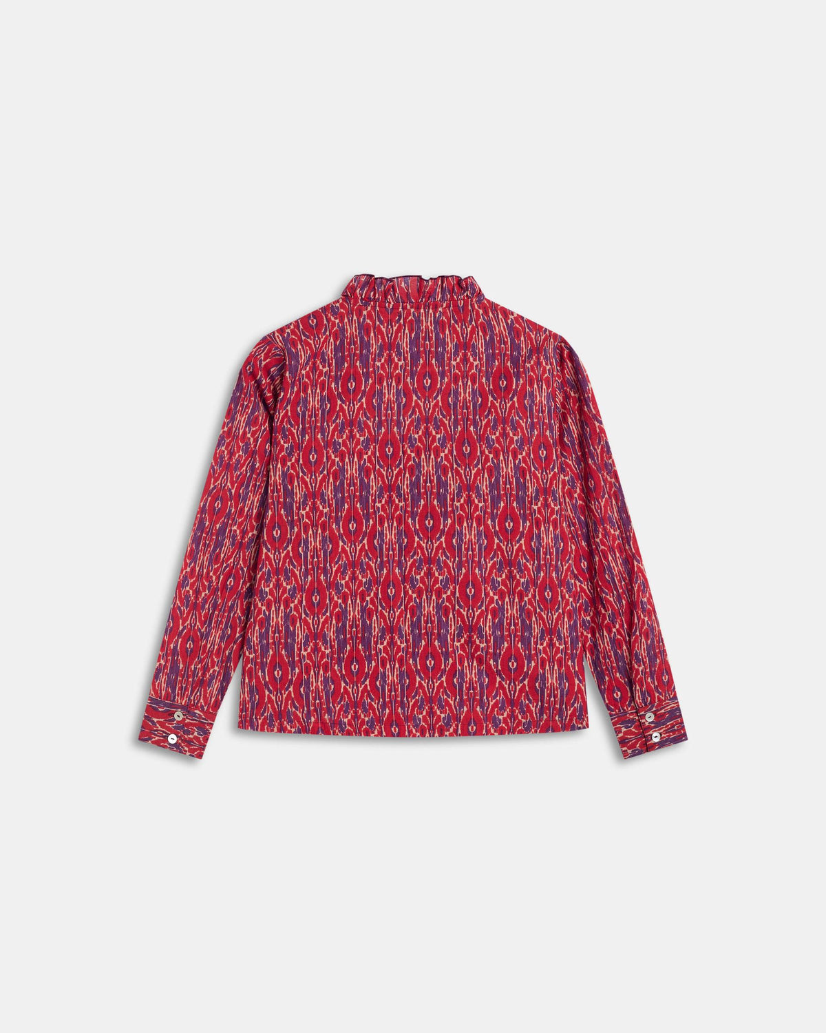 Red Ethnic Print Ruffle Blouse