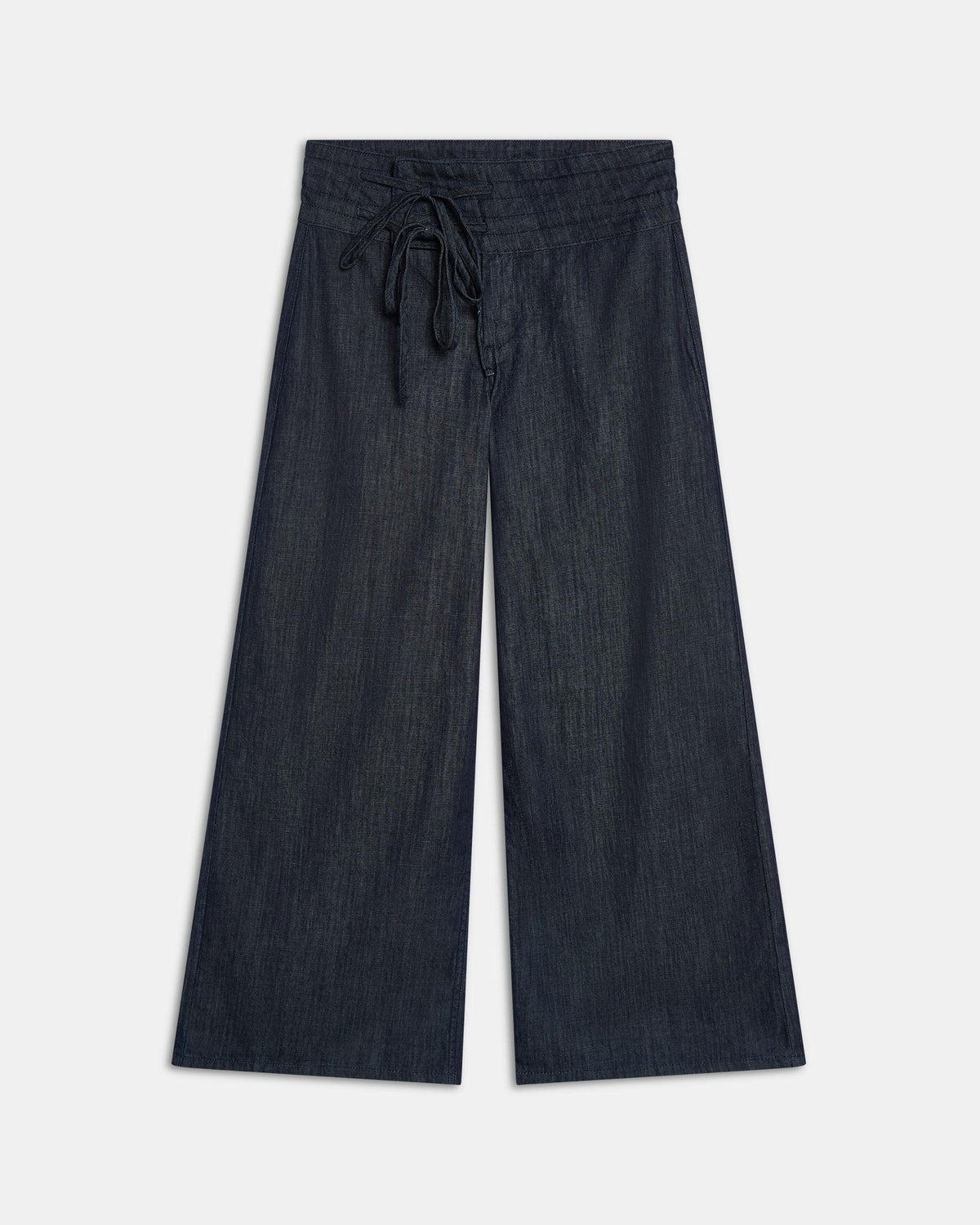 Dark Blue Triple Waistband Tie-Side Jeans