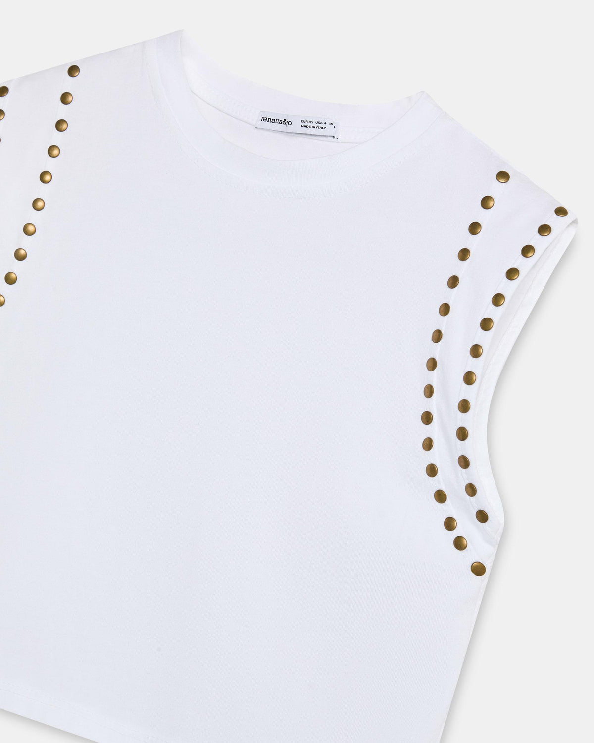 White T-Shirt with Studded Sleeves