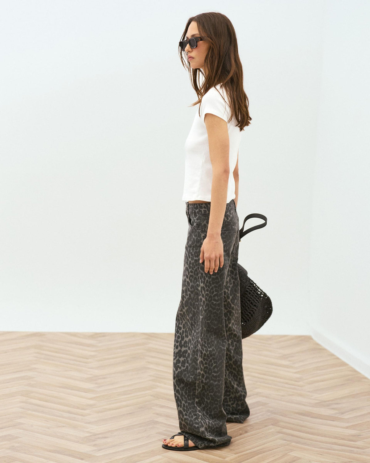 Jeans Wide Leg Animal Print Gris