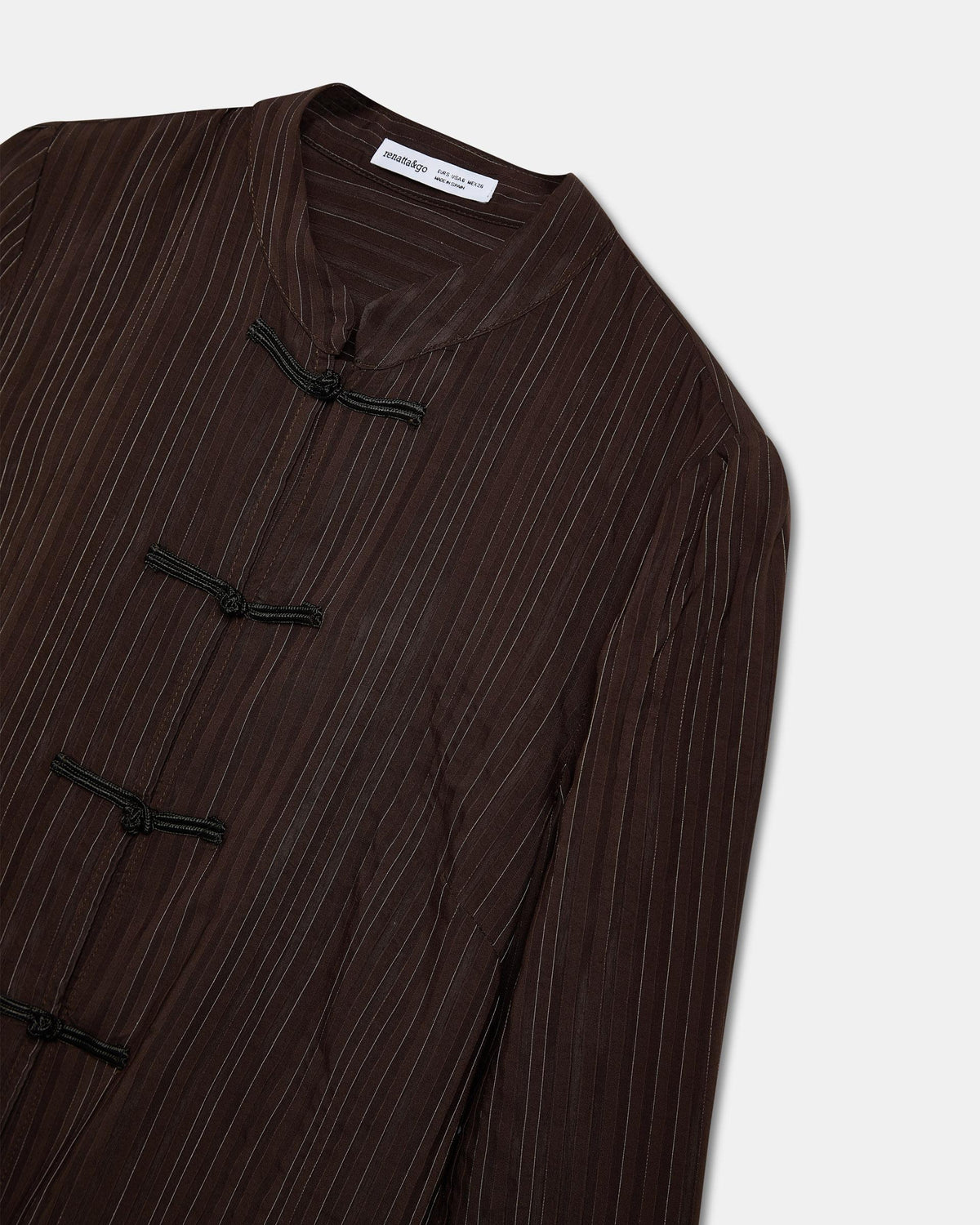 Striped Frog-Fastening Blouse Brown