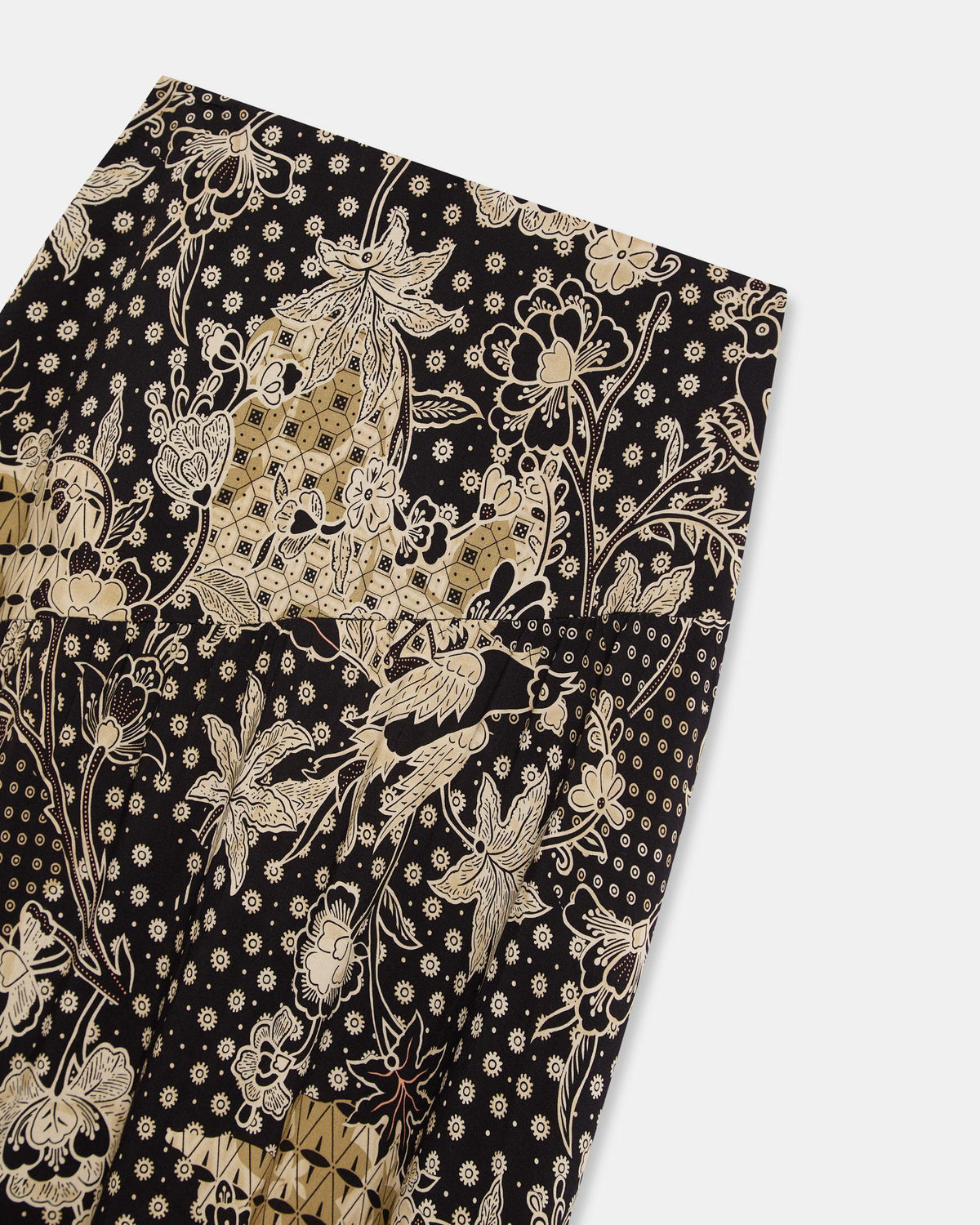 Black Floral Print Skirt with Diagonal Seam