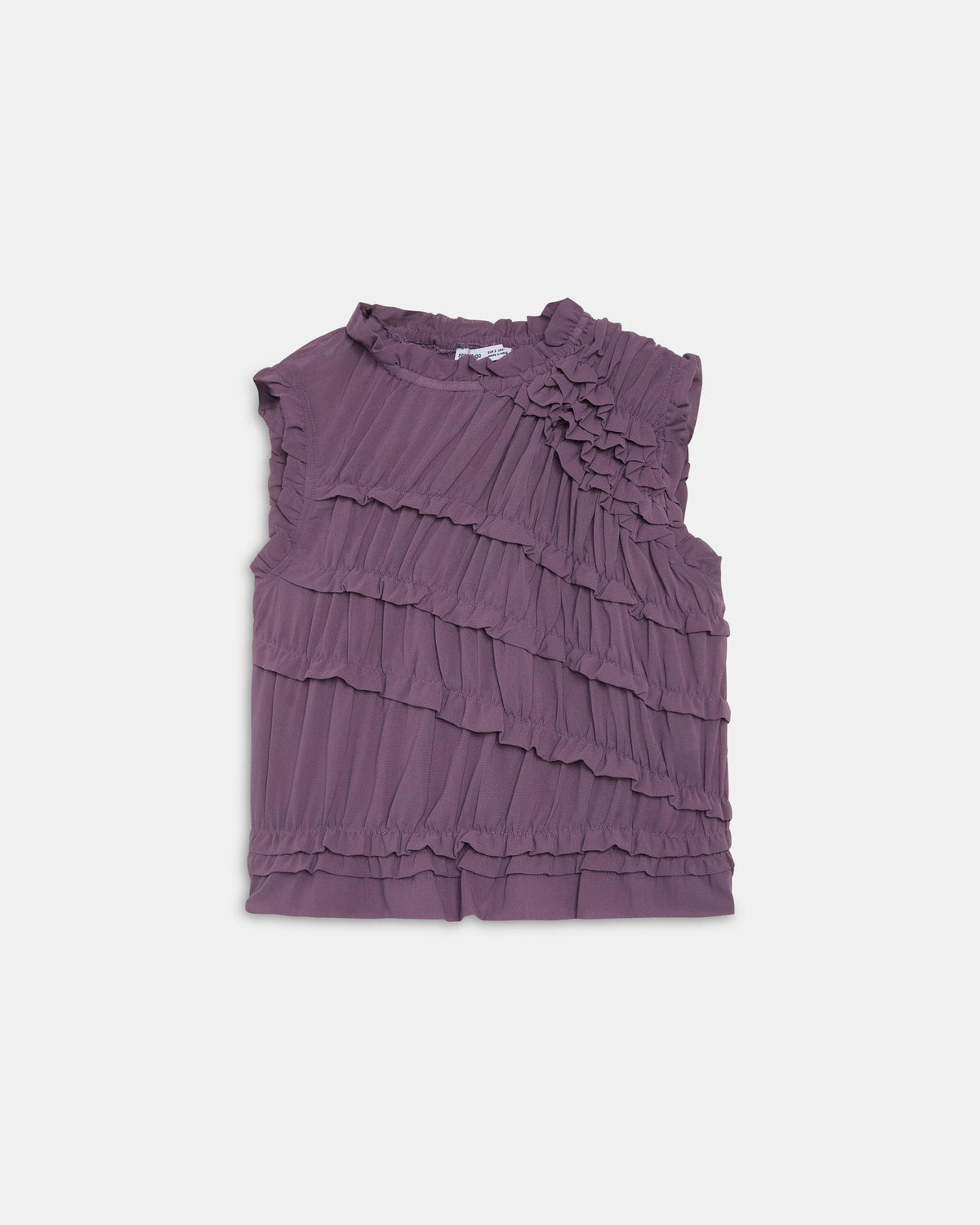 Purple Sleeveless Top with Diagonal Ruffles