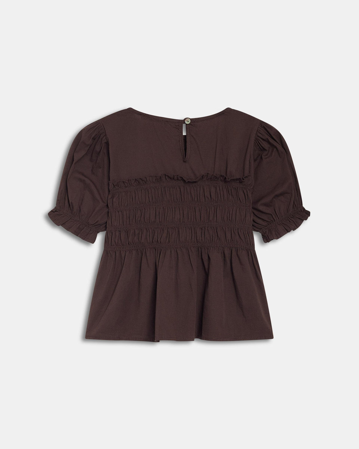 Brown Puff Sleeve Shirred Blouse