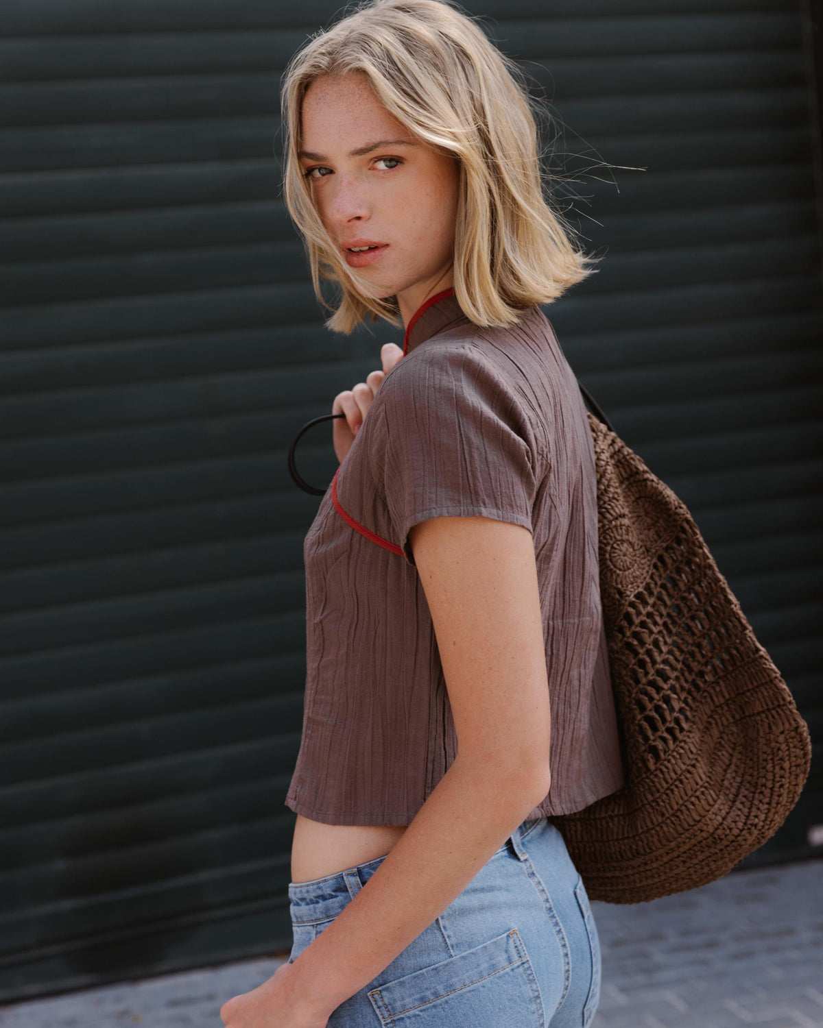 Brown Front Opening Top