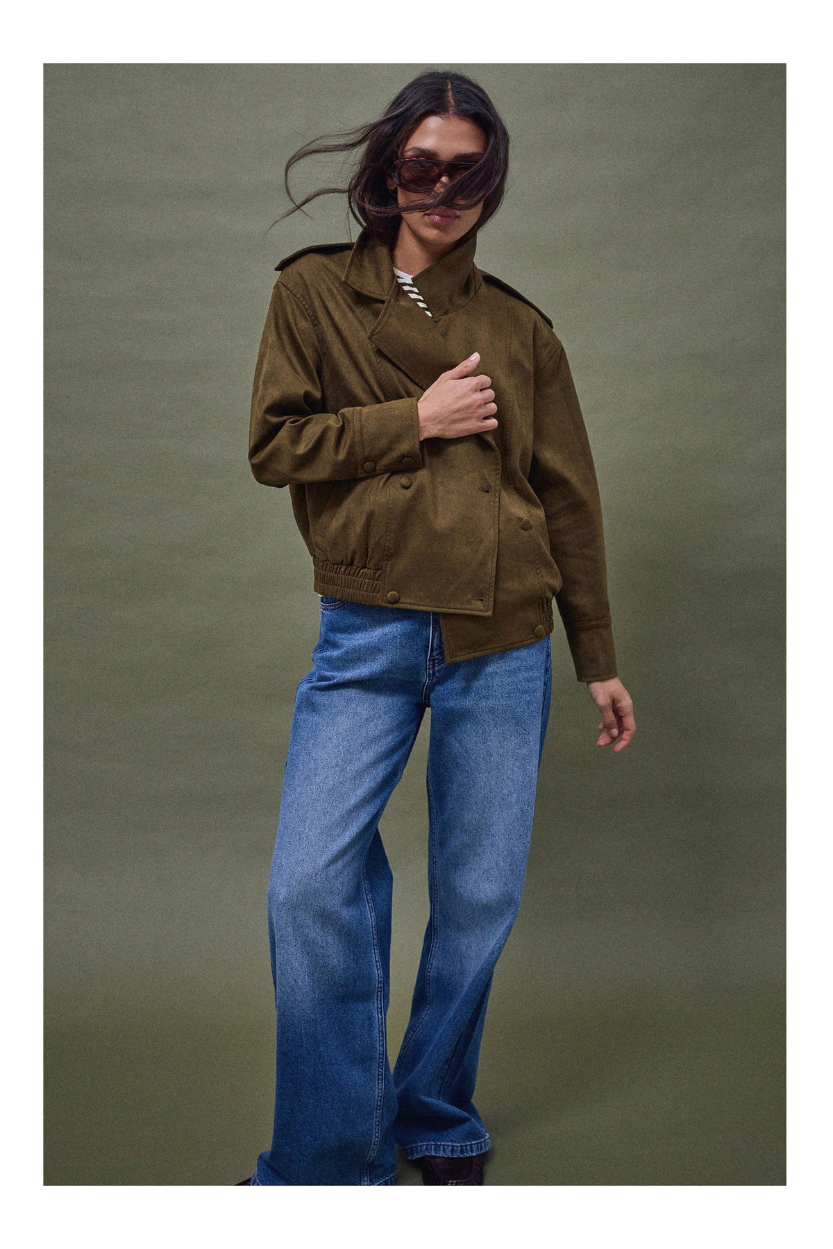 Chaqueta Efecto Antelina Verde Escuro