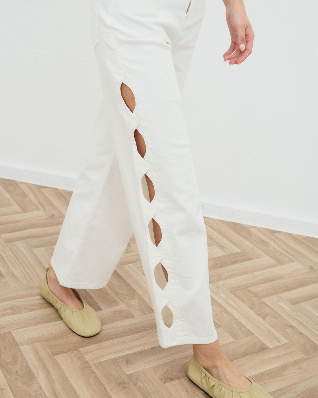 Jeans Fentes Ovales Blanc