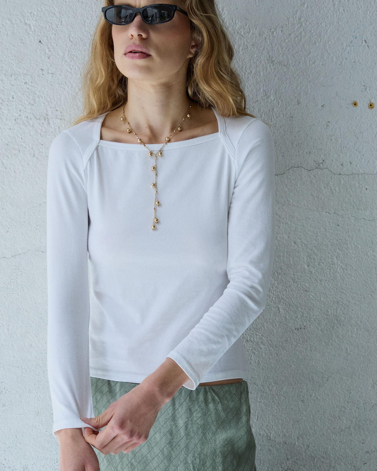 T-shirt Col Carré Blanc