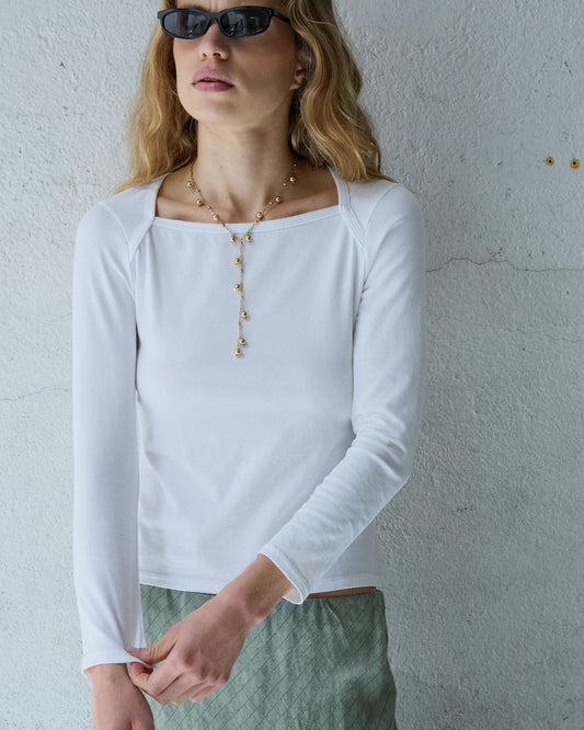 White Square Neck T-Shirt