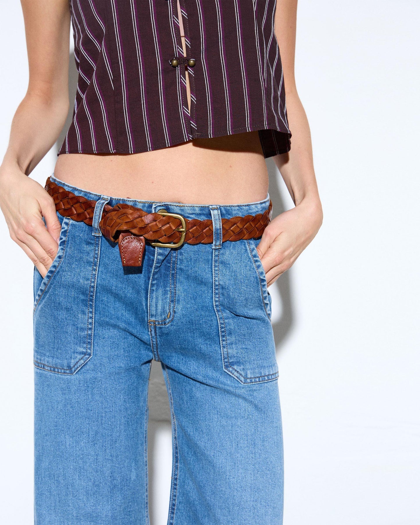 Cinturón Piel Trenzado Marrón