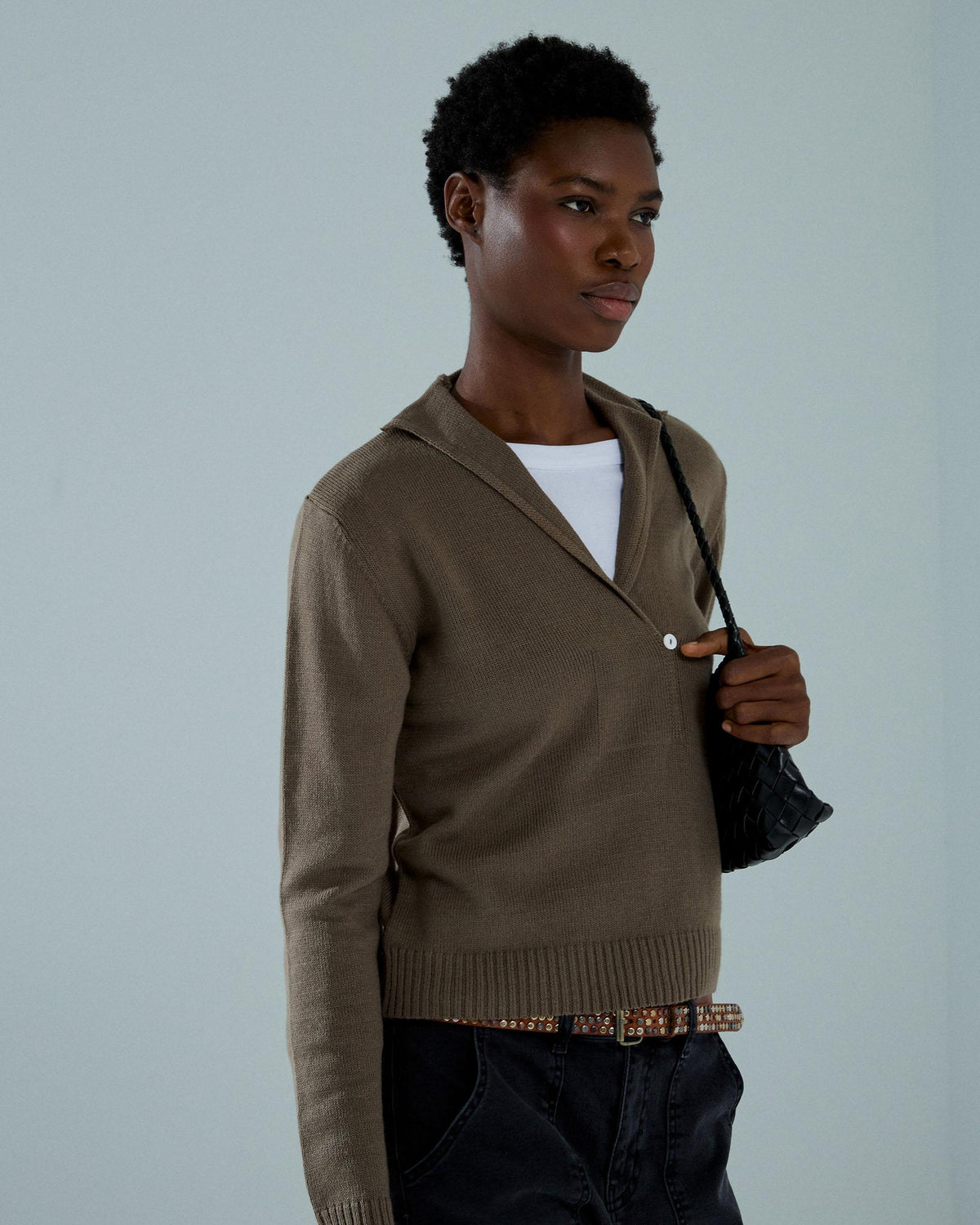 Jersey Cuello Polo Botón Taupe