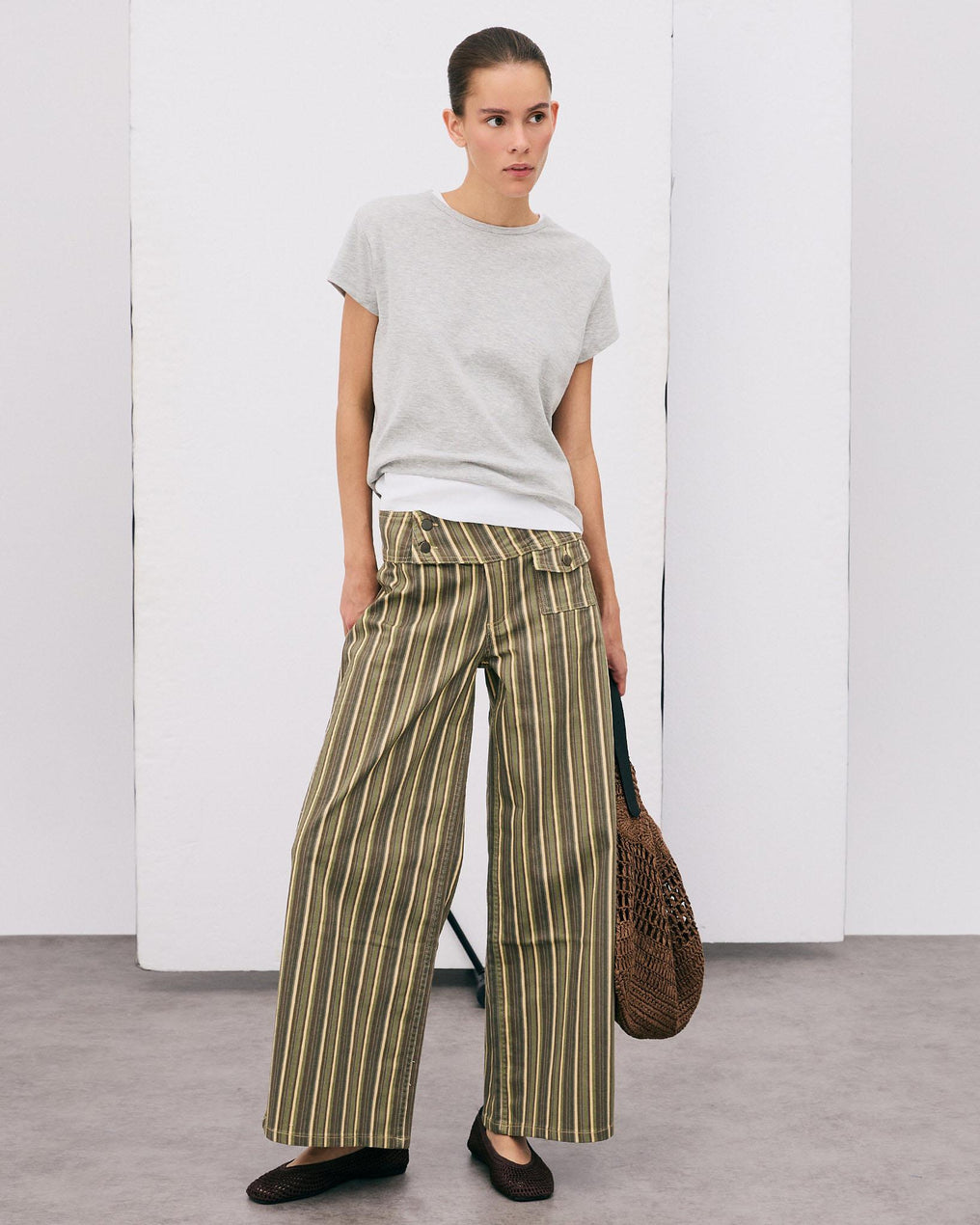 Triple Waistband Pocket Striped Green Jeans