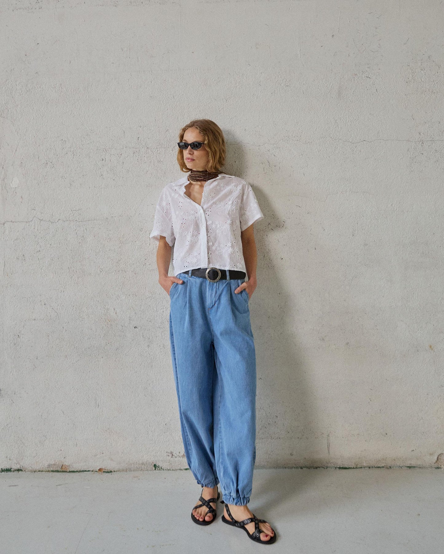 White Short Sleeve Shirt with Cut-Outs