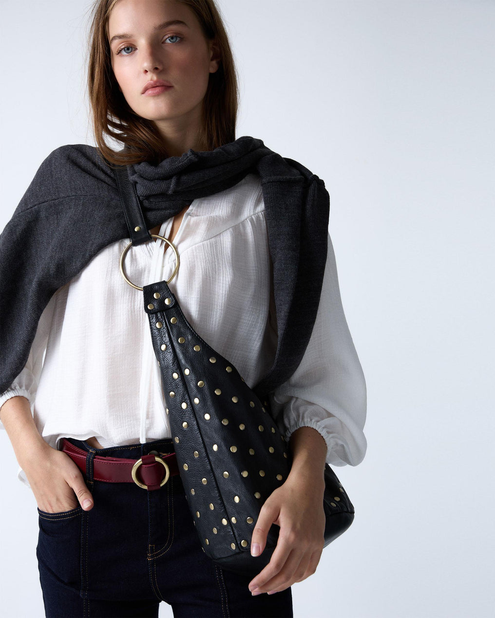 White Bow-knot Peak Yoke Blouse