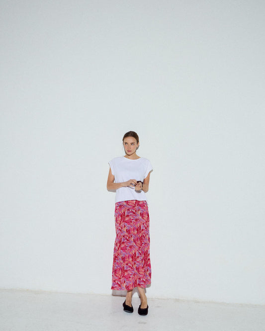 Falda Fluida Estampado Floral Fucsia