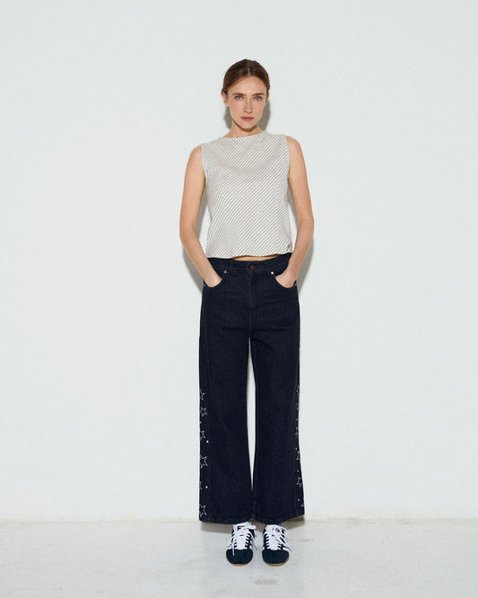 Top Estampado Rayas Diagonales Blanco