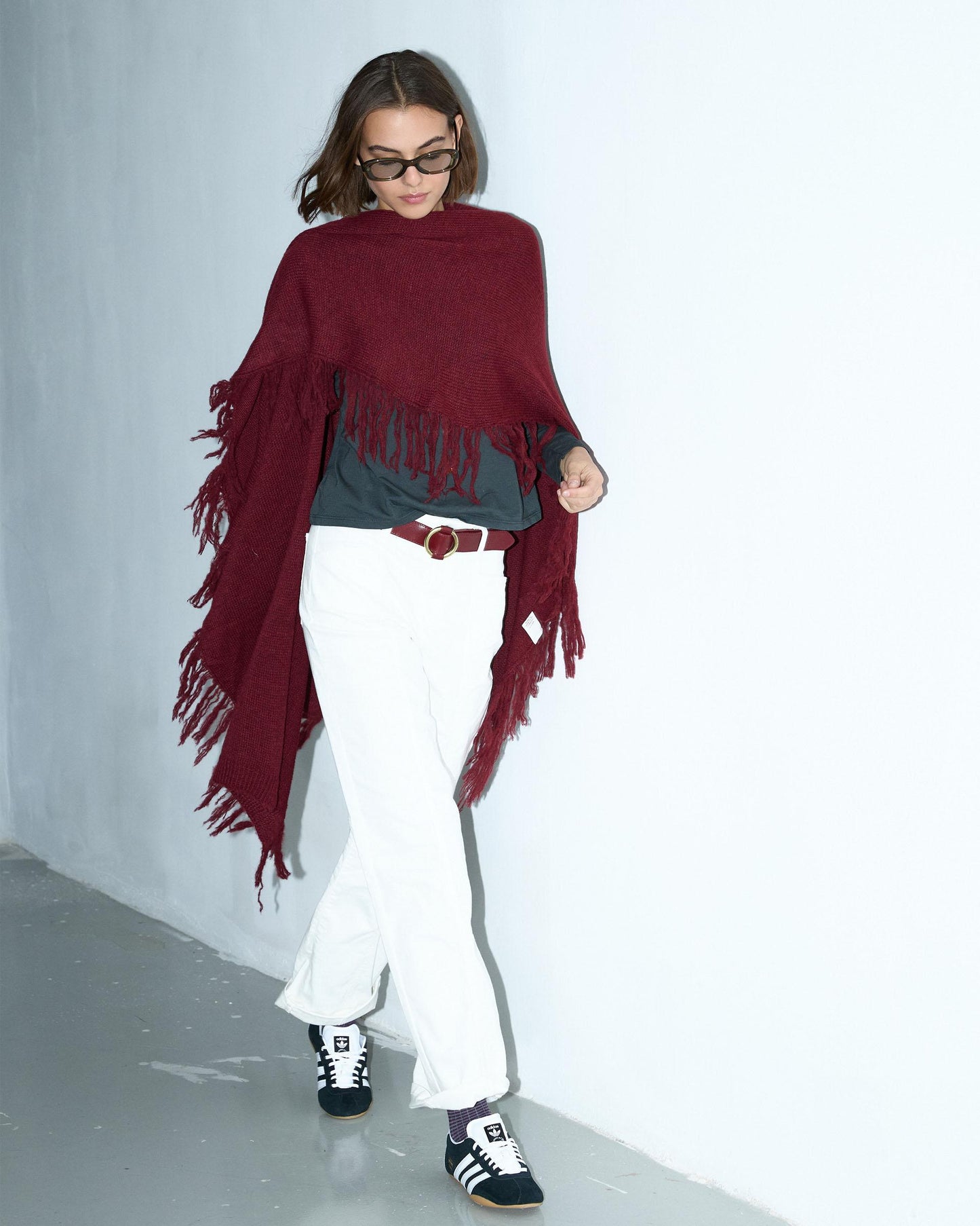 Garnet Fringed Poncho