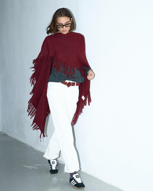 Garnet Fringed Poncho