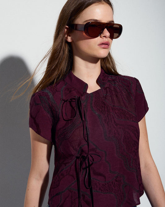 Top Japo Manga Corta Estampado Granate