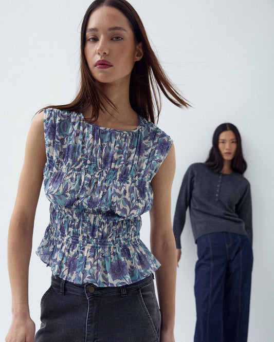 Top Gomas Estampado Floral Azul