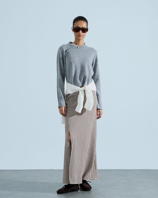 Jersey Cuello Mao Botones Laterales Gris