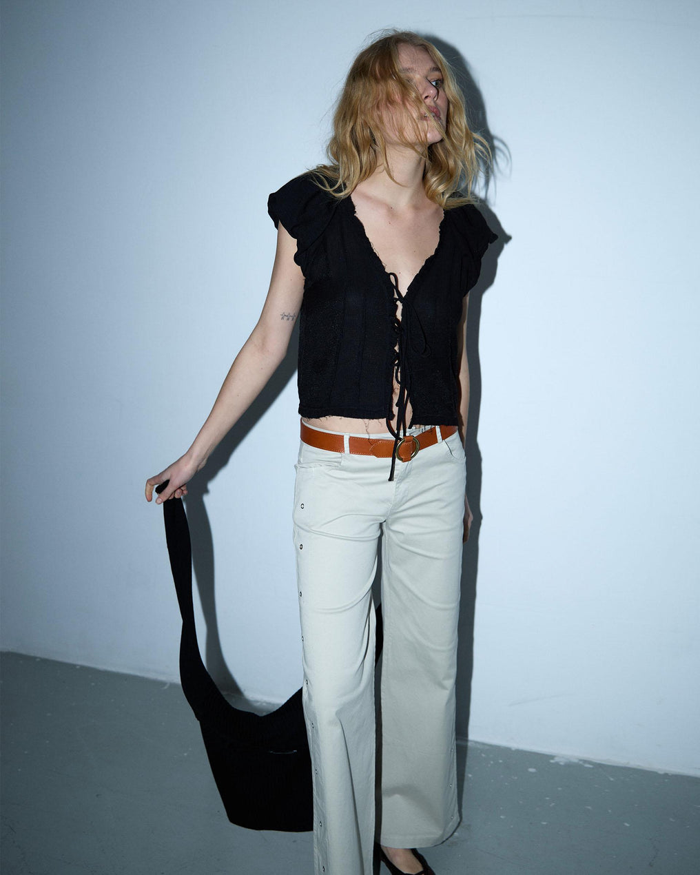 Black Blouse with Front Ties