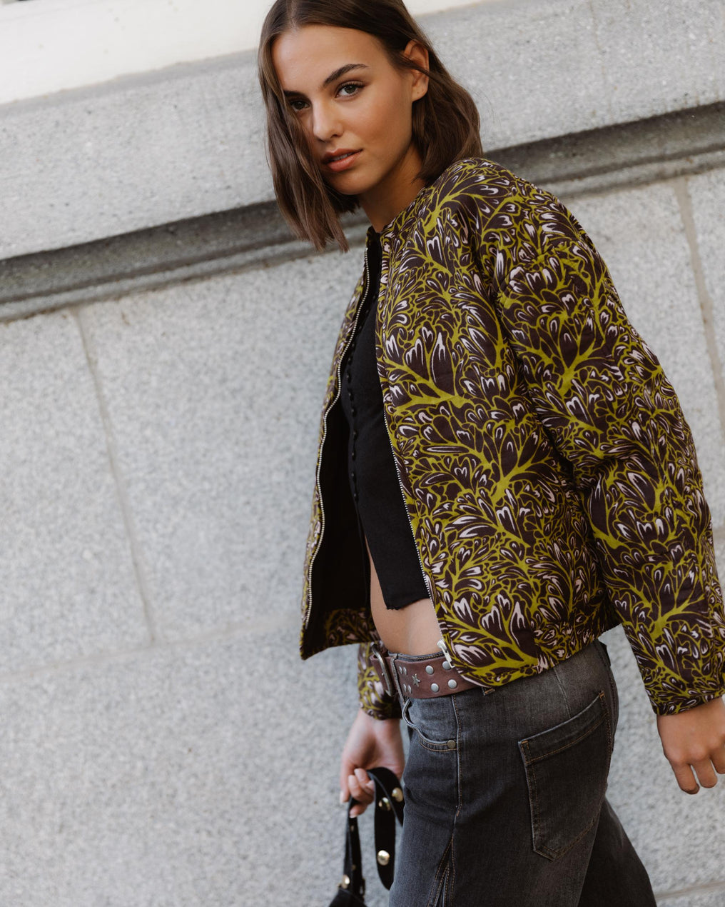 Chaqueta Bomber Estampado Marrón