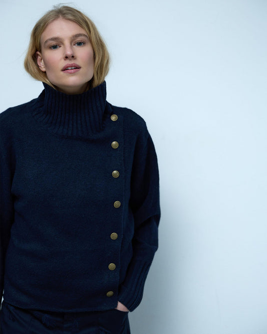 Jersey Cuello Alto Botones Azul Marino