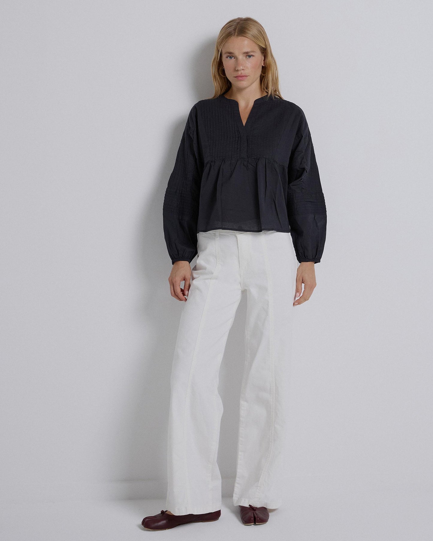 Anthracite Pleated Sleeve Blouse