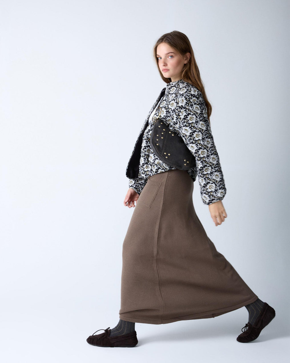 Taupe Knit Skirt with Pockets