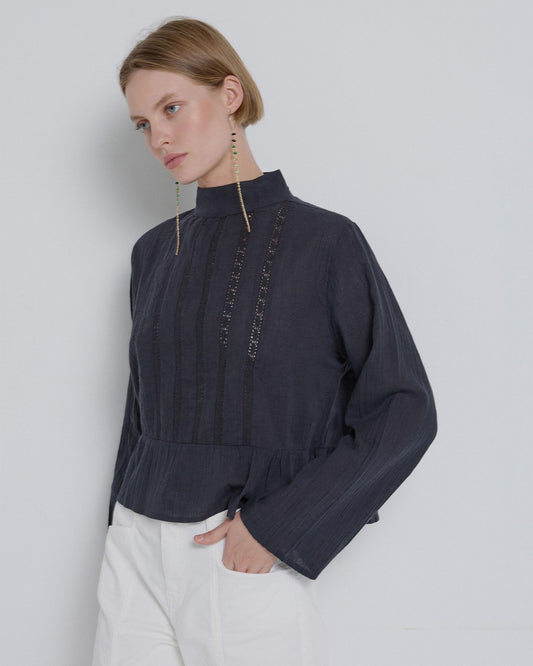 Blusa Puntillas Volante Antracita