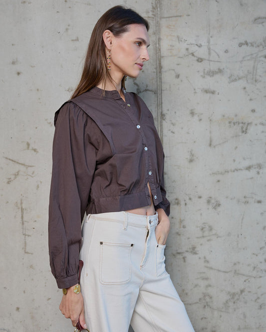 Brown Lapel Shoulder Shirt