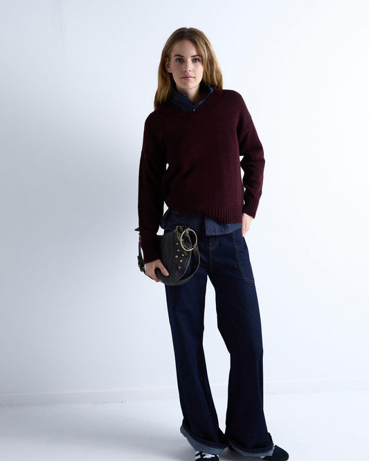 Jersey Cuello Pico Rib Granate