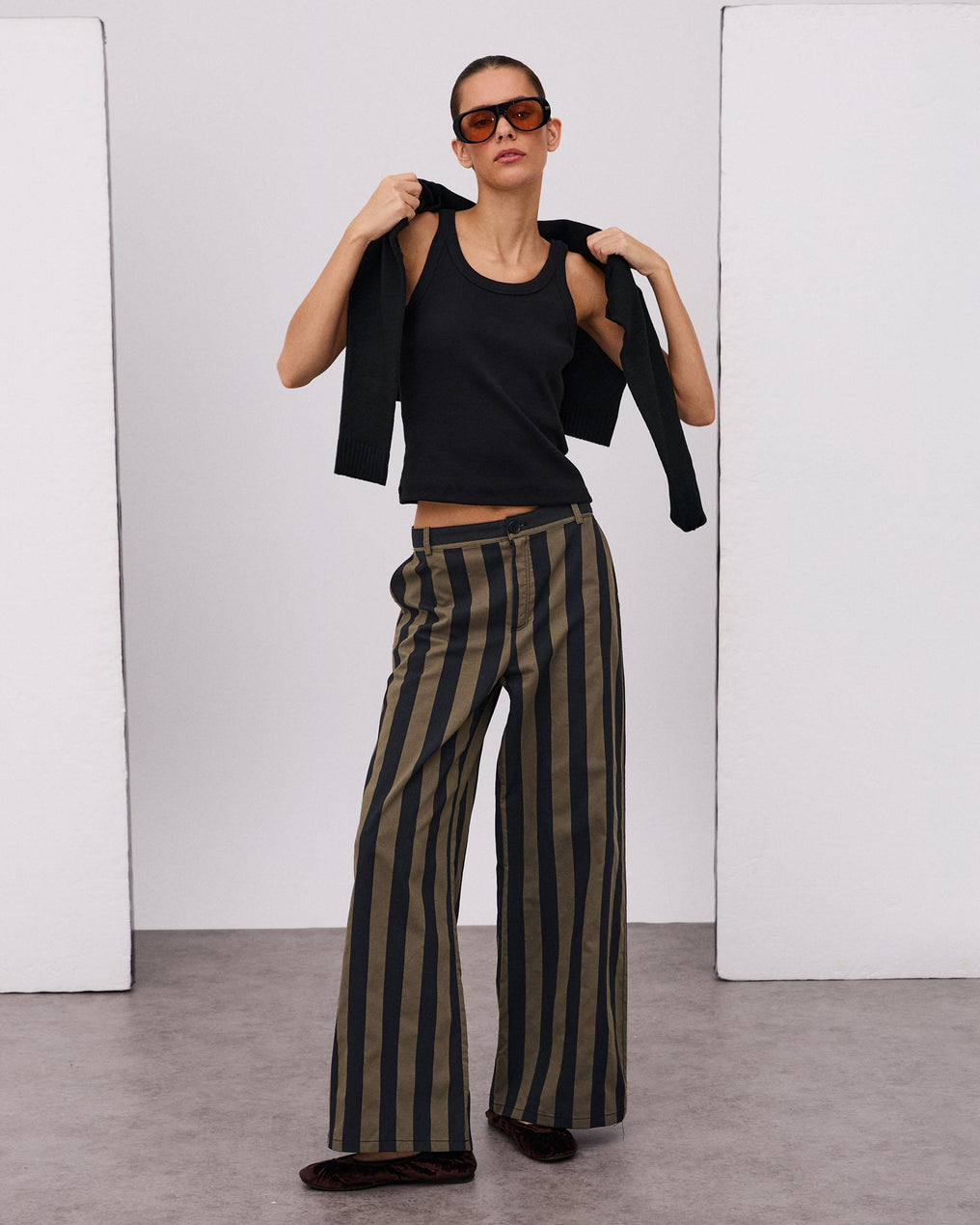 Pantalón Rayas Bicolor Negro