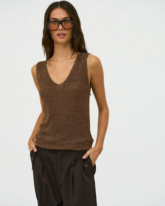 Top de Alças com Lurex Castanho