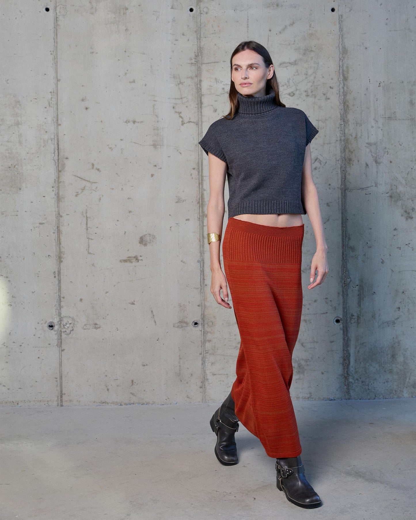 Two-tone Orange Knit Skirt